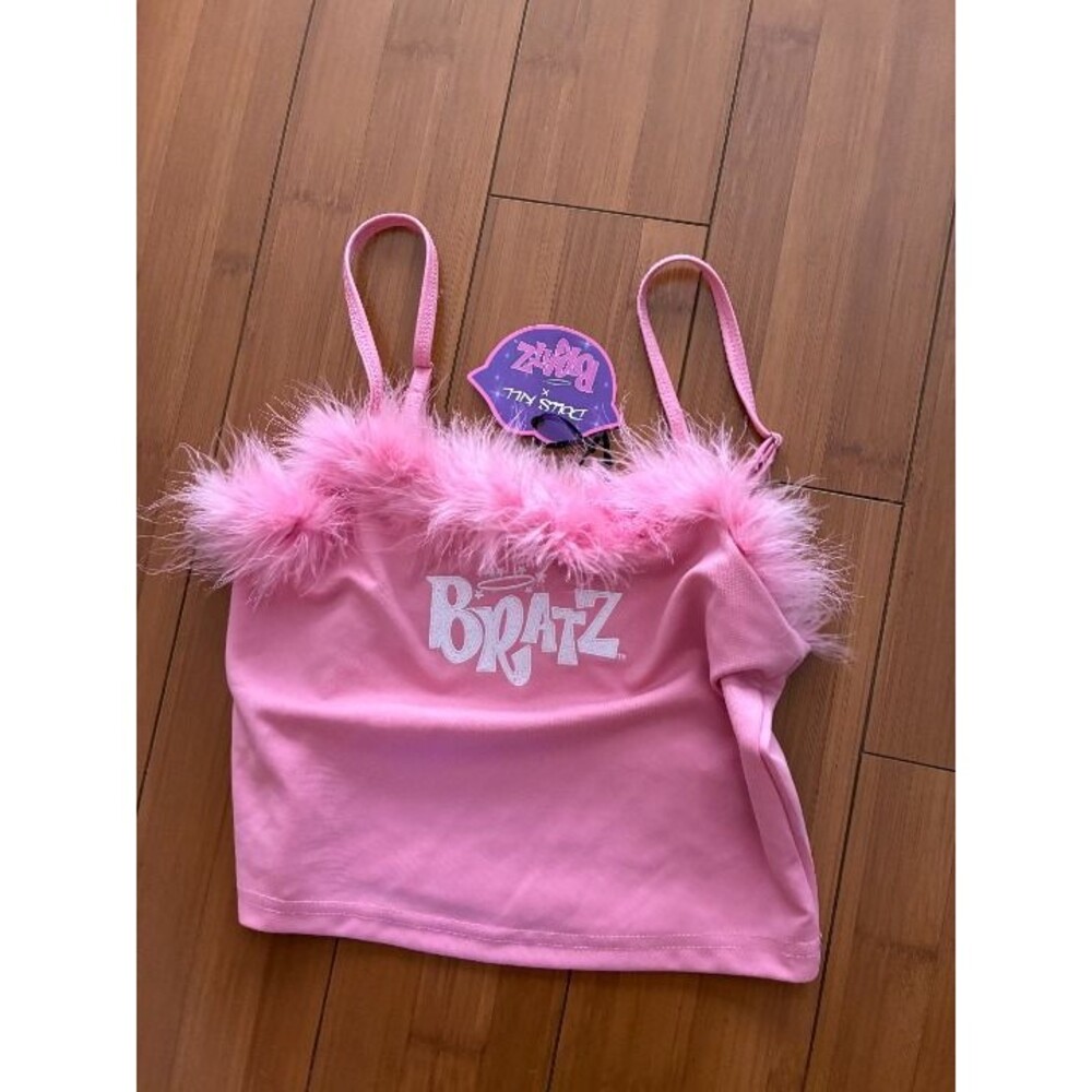 Dolls Kill Bratz On My Pedestal Marabou Tank Pink Feather NWT Small